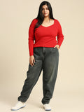 Women Plus Size Comfort Mom Fit Cotton High-Rise Jeans