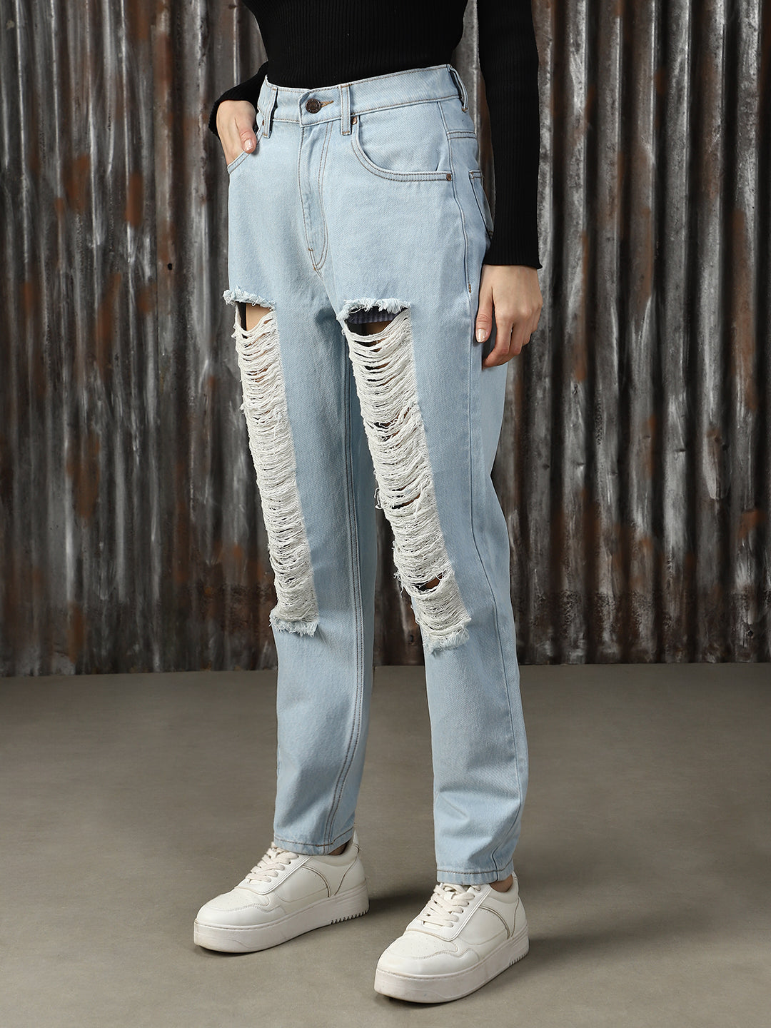 Women Washed Mom Fit High-rise Jeans