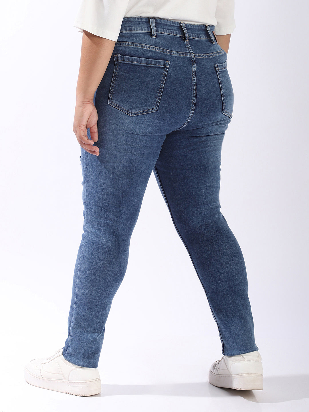 High Star Women Comfort Skinny Fit High-Rise Light Disressed Streachable Fade Jeans