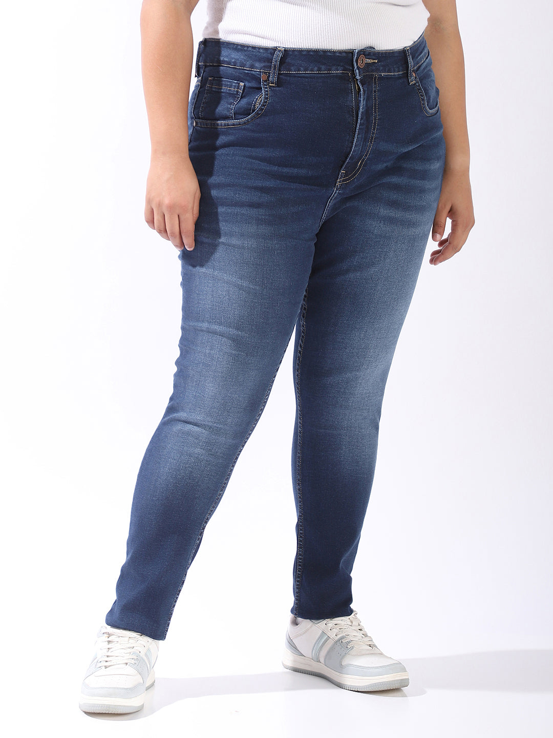 High Star Women Comfort Skinny Fit High-Rise Light Streachable Fade Jeans