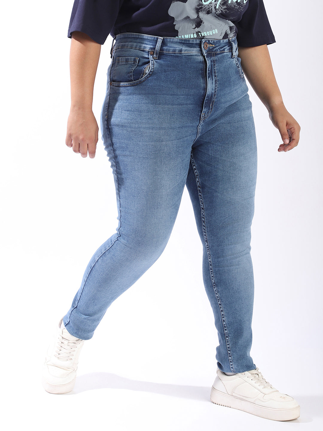 High Star Women Comfort Skinny Fit High-Rise Light Streachable Fade Jeans