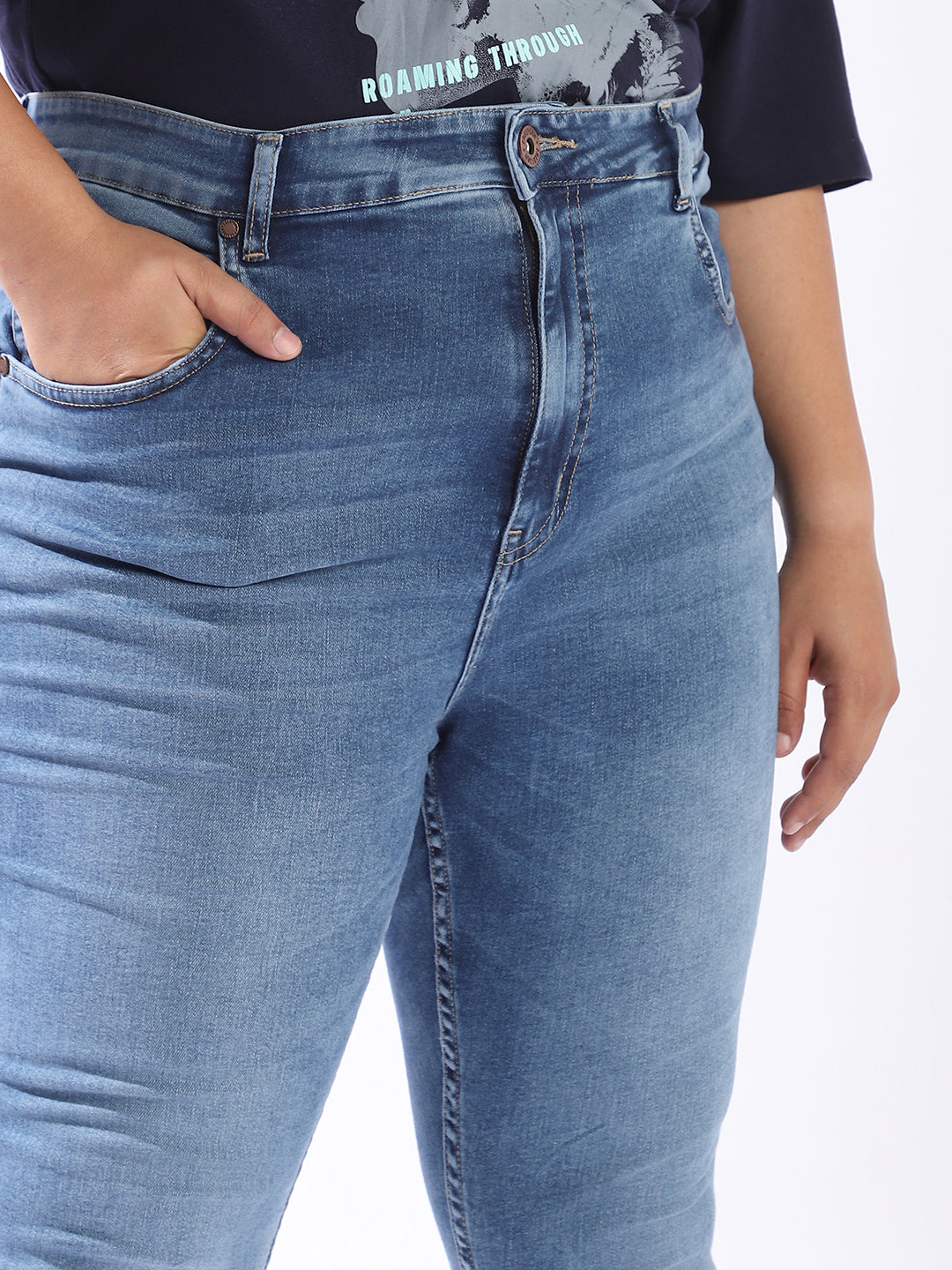 High Star Women Comfort Skinny Fit High-Rise Light Streachable Fade Jeans