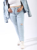 High Star Women Comfort Skinny Fit High-Rise Light Disressed Streachable Fade Jeans