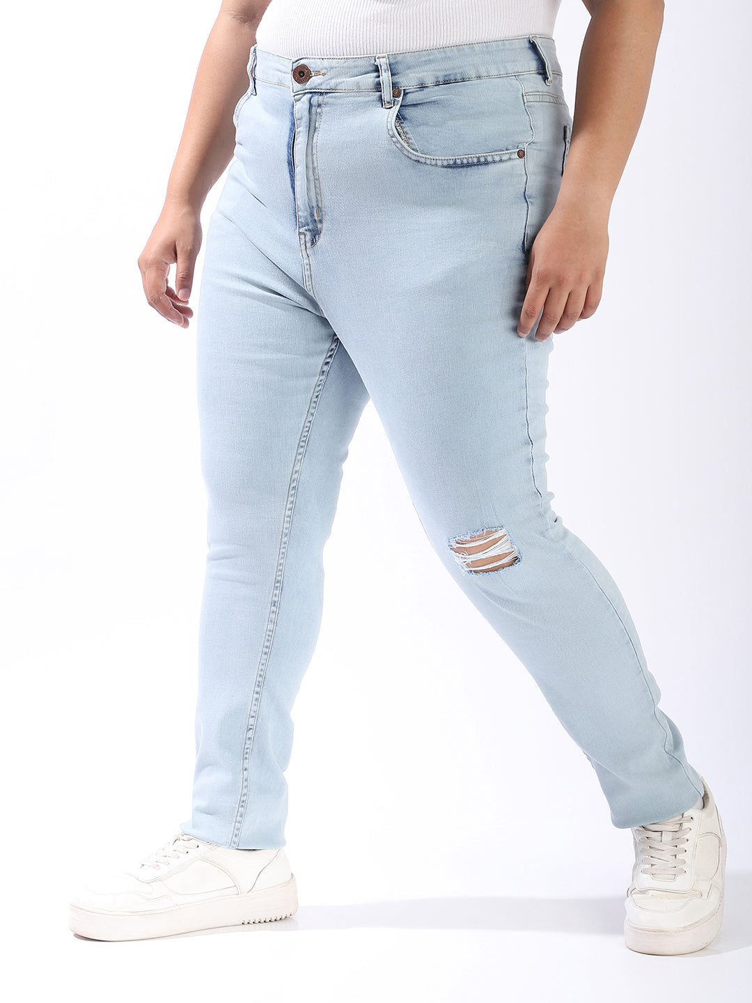 High Star Women Comfort Skinny Fit High-Rise Light Disressed Streachable Fade Jeans