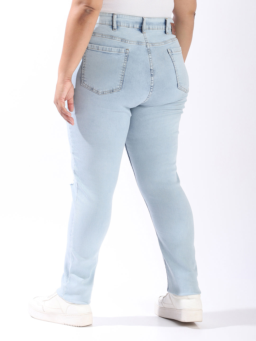 High Star Women Comfort Skinny Fit High-Rise Light Disressed Streachable Fade Jeans