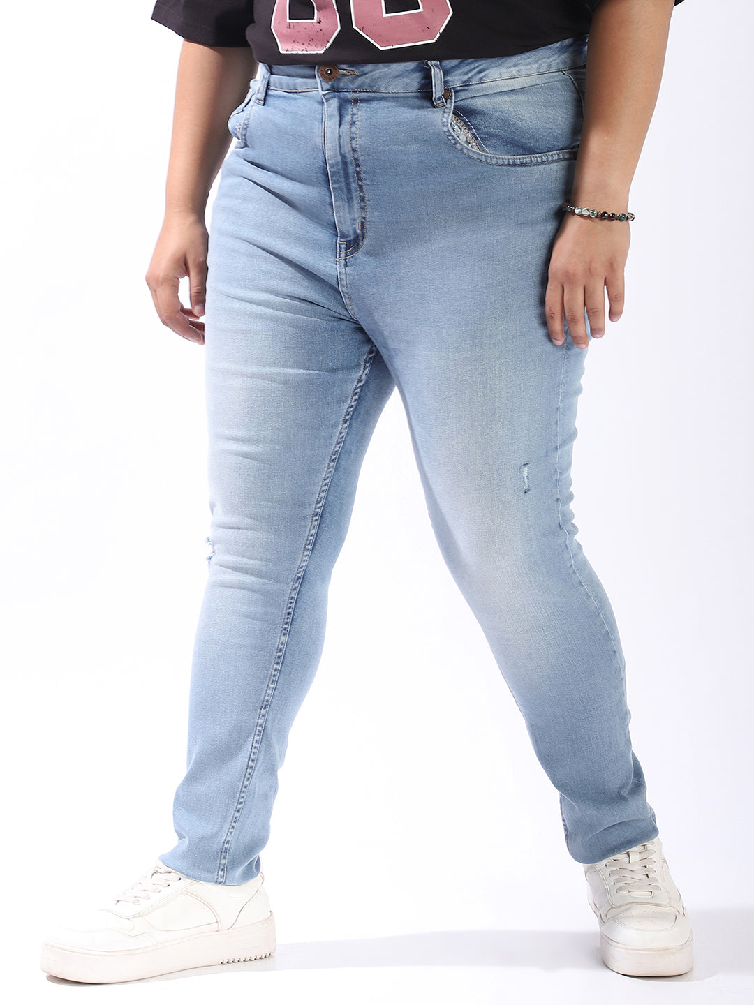 High Star Women Comfort Skinny Fit High-Rise Light Streachable Fade Jeans