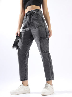 High Star Women Washed Mom Fit Regular High-Rise Straight Jeans