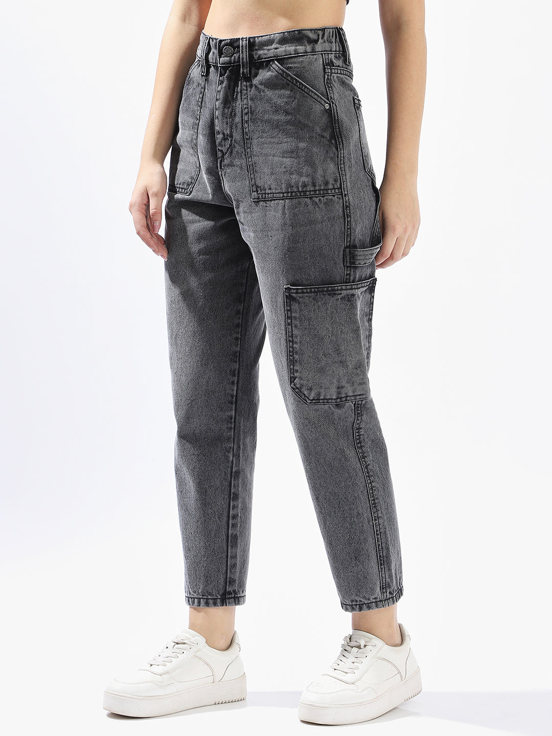 High Star Women Washed Mom Fit Regular High-Rise Straight Jeans