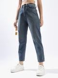 High Star Women Washed Mom Fit Regular High-Rise Straight Jeans