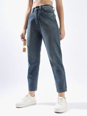 High Star Women Washed Mom Fit Regular High-Rise Straight Jeans