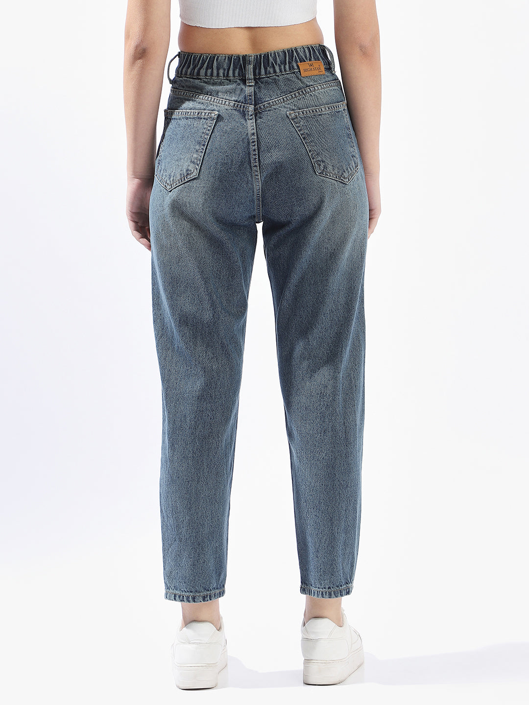 High Star Women Washed Mom Fit Regular High-Rise Straight Jeans