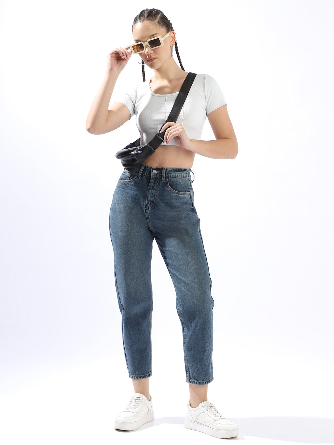 High Star Women Washed Mom Fit Regular High-Rise Straight Jeans