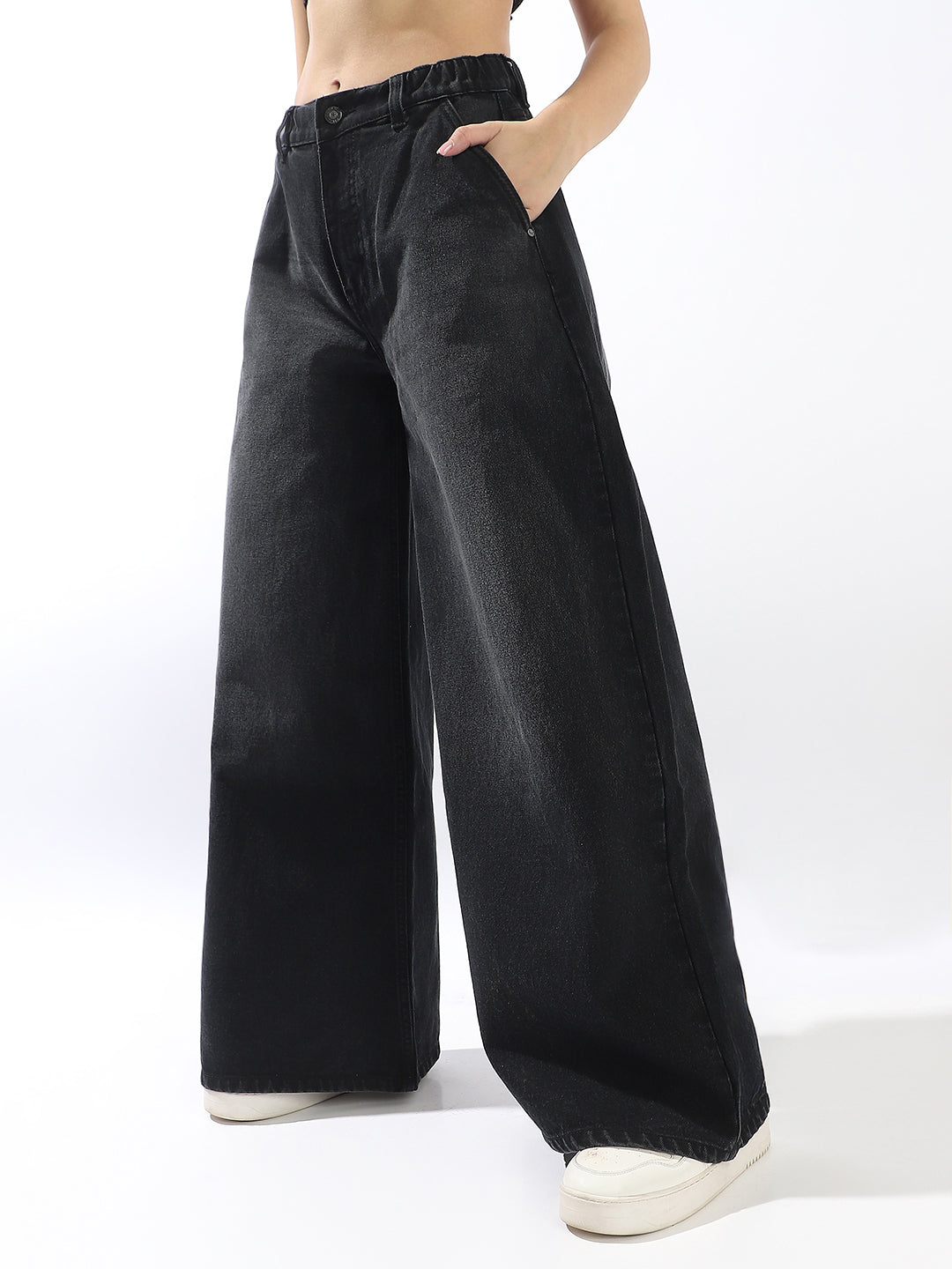 High Star Women Pure Cotton Comfort Wide Leg High-Rise Jeans