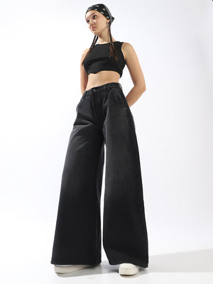 High Star Women Pure Cotton Comfort Wide Leg High-Rise Jeans