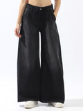 High Star Women Pure Cotton Comfort Wide Leg High-Rise Jeans