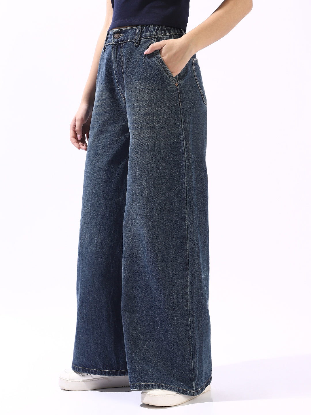 High Star Women Comfort Wide Leg High-Rise Light Fade Jeans