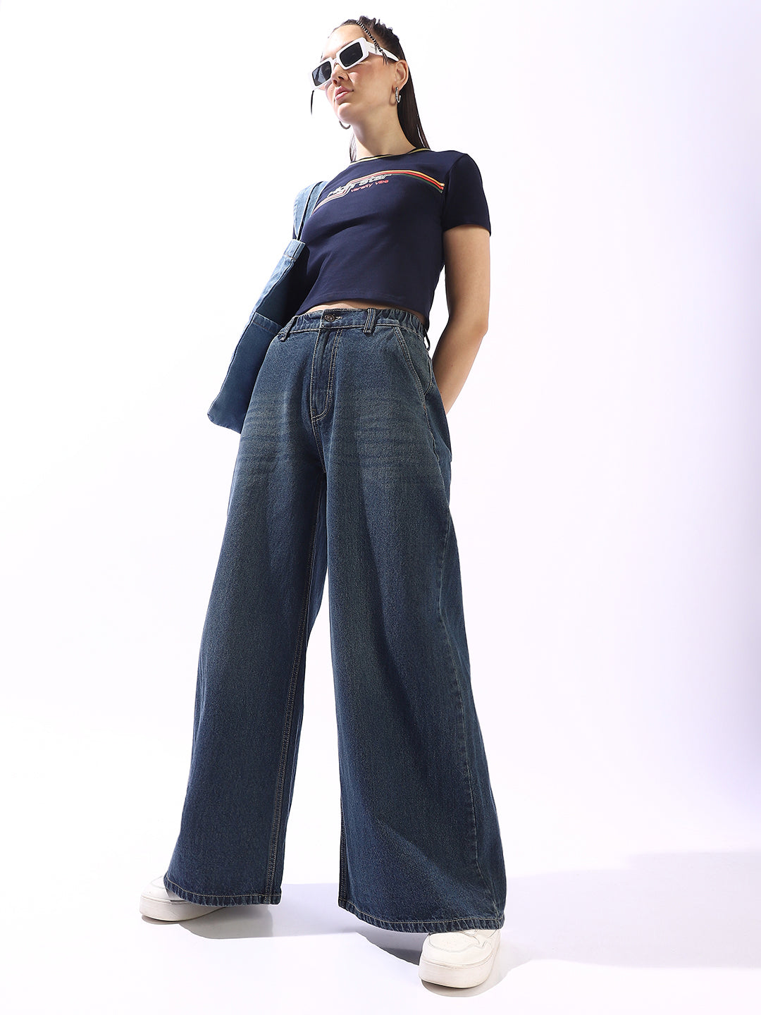 High Star Women Comfort Wide Leg High-Rise Light Fade Jeans