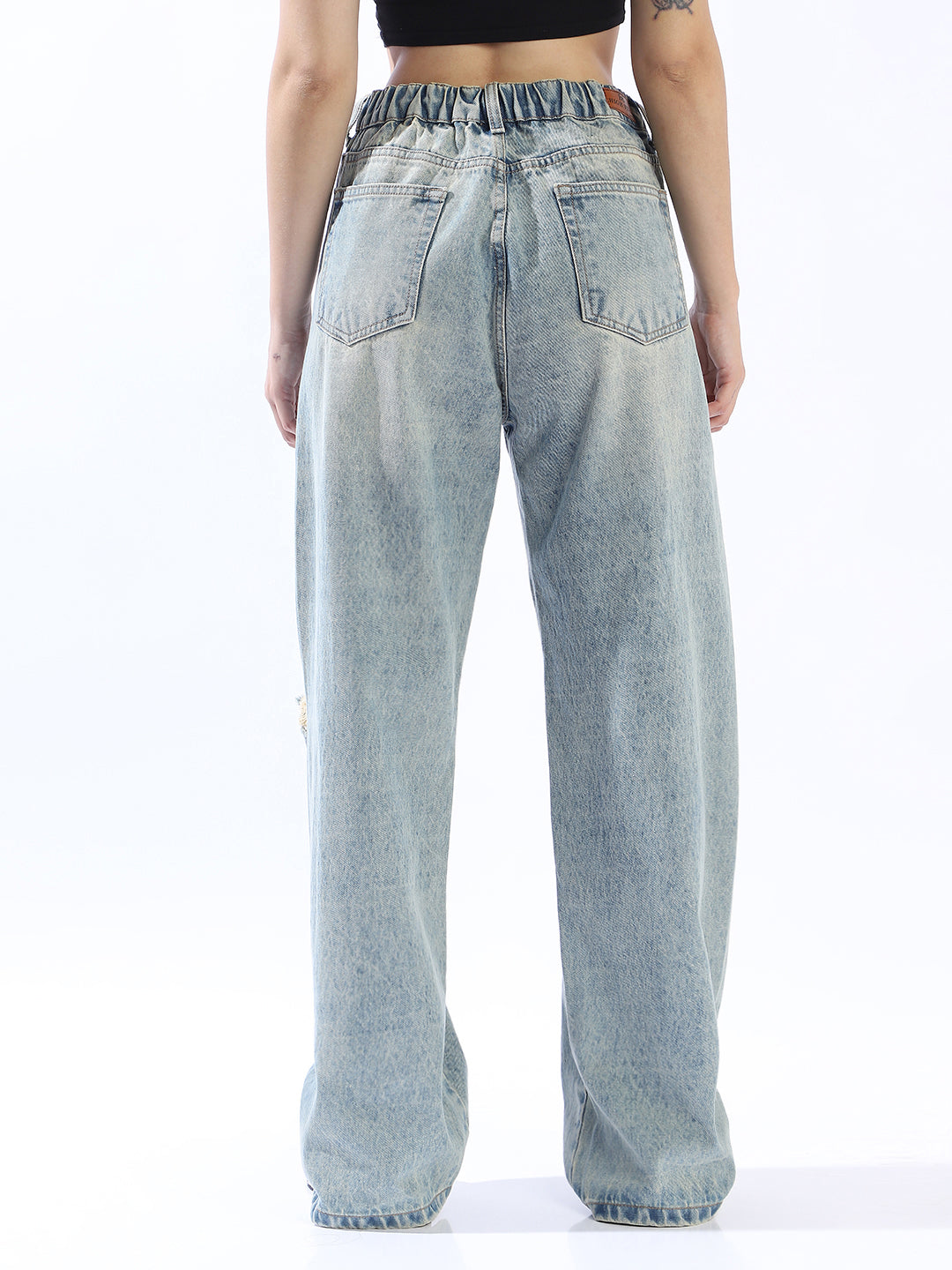 High Star Comfort Wide Leg High-Rise Highly Distressed Heavy Fade Cotton Jeans