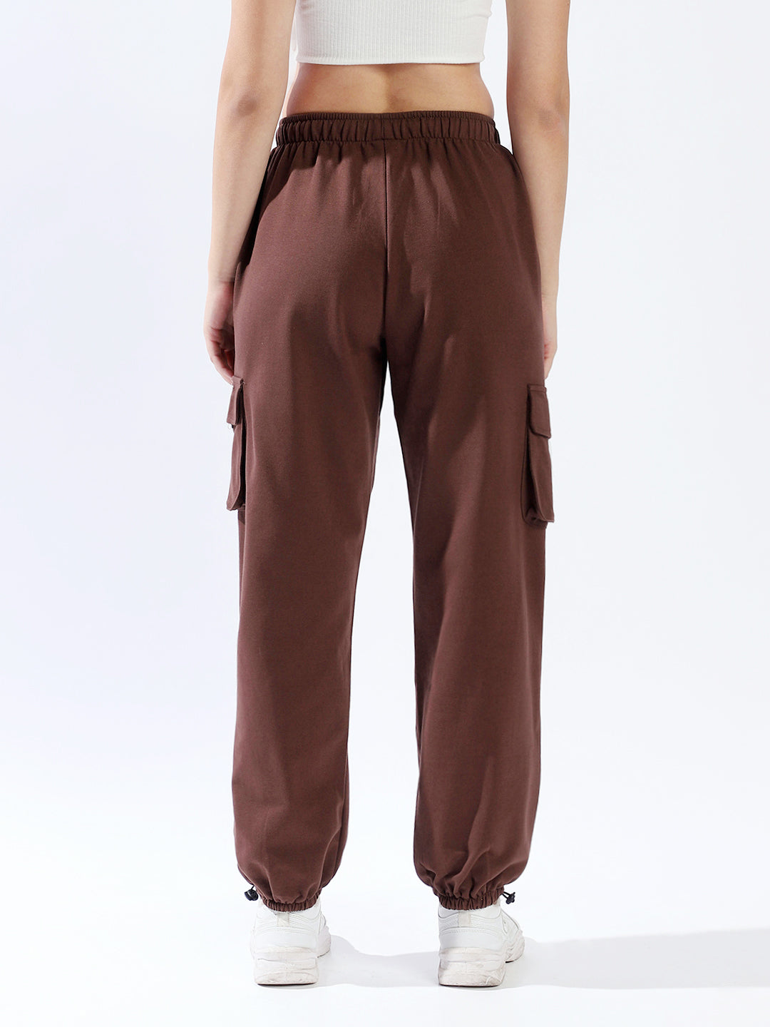 High Star Women Solid Knitted Jogger Loose Fit High-Rise Casual Trackpants