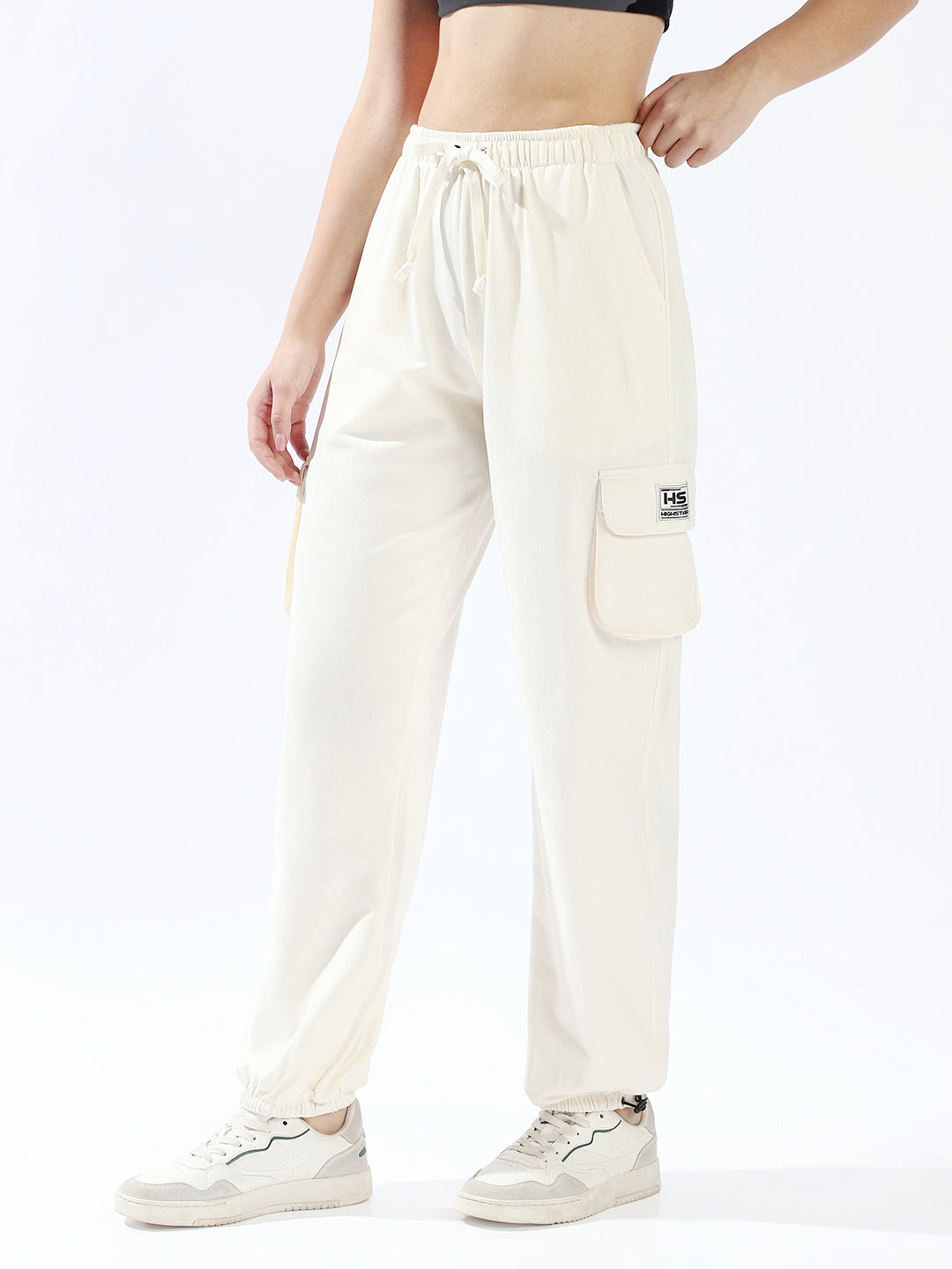High Star Women Solid Knitted Jogger Loose Fit High-Rise Casual Trackpants