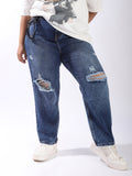 High Star Women Relaxed Mom Fit Distressed High-Rise Light Fade Jeans