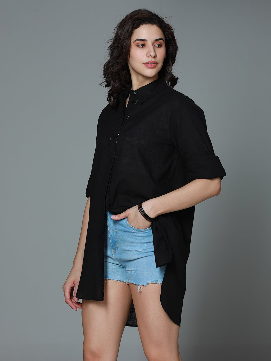 Classic Oversized Spread Collar Long Sleeves Casual Shirt