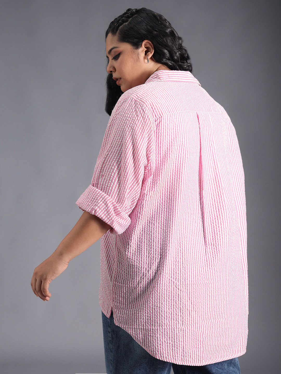 Plus Size Plus Size Classic Cotton Striped Casual Shirt