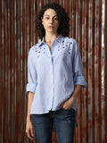 Women Solid Cotton Oversized Fit  Collar Long Sleeve Shirts