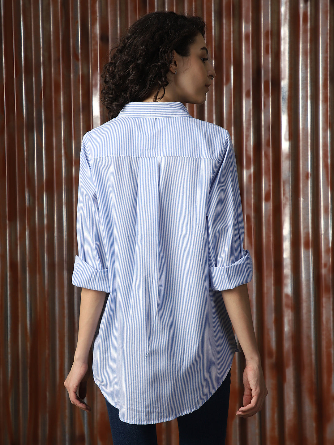 Women Solid Cotton Oversized Fit  Collar Long Sleeve Shirts