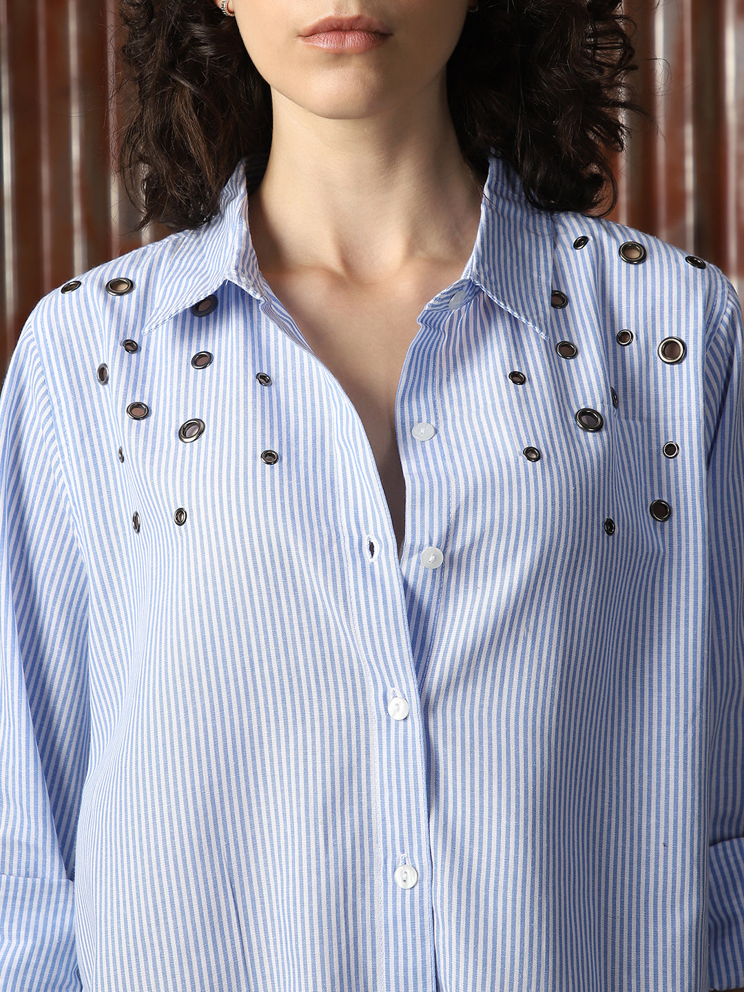 Women Solid Cotton Oversized Fit  Collar Long Sleeve Shirts
