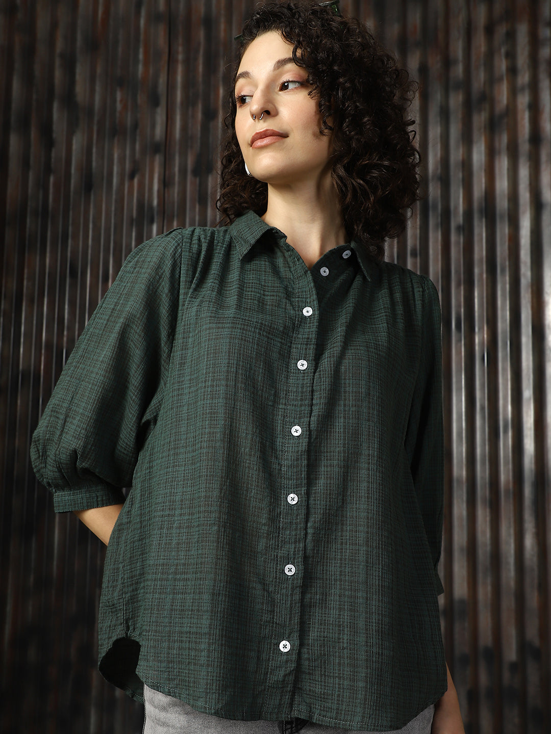 High Star Women Relaxed Tartan Checks Opaque Casual Shirt