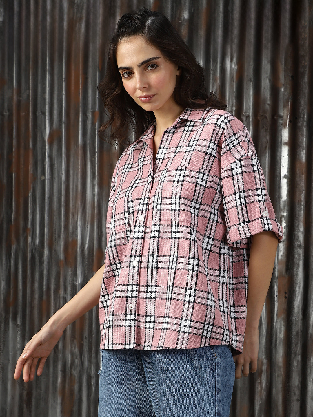 Women Check Oversized Fit Shirts