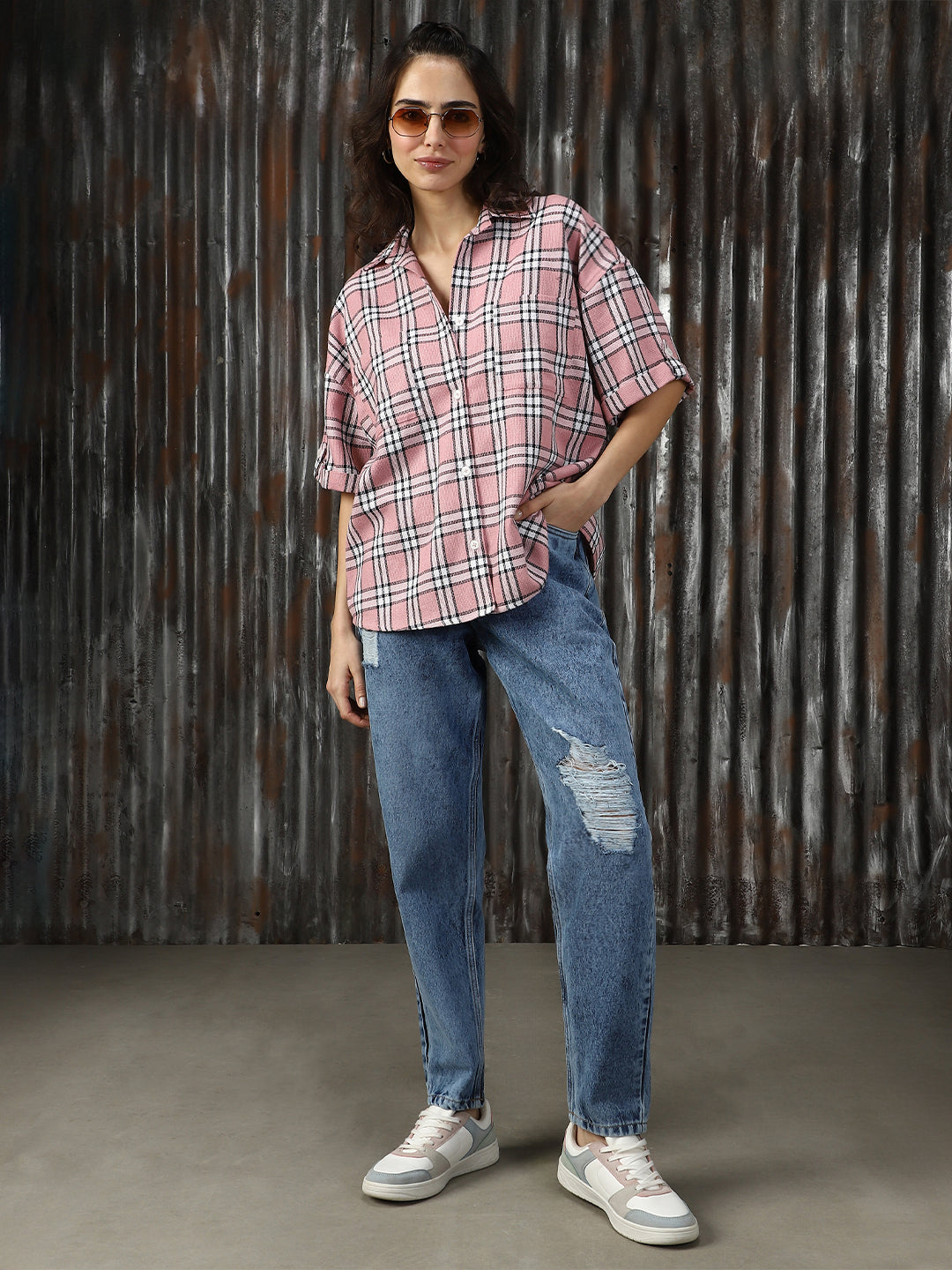Women Check Oversized Fit Shirts