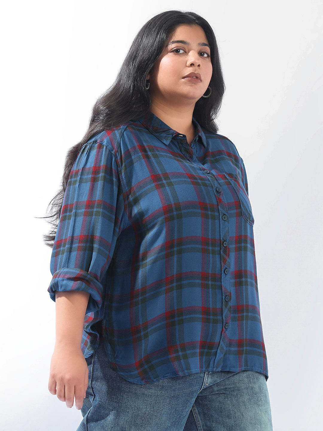 High Star Women Plus Check Regular fit Spread Collar Full Sleeve Shirts