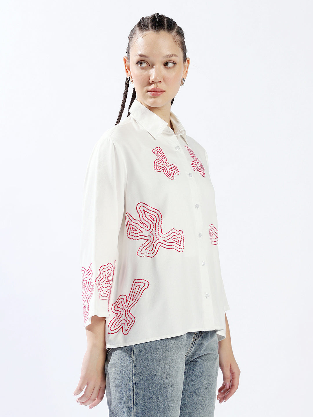 High Star Women Oversized Fit Spread Collar Full Sleeves Shirts