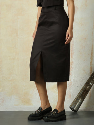 High Star Women Solid Mid length Slim    Skirts