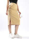 High Star Women Solid Slim Fit Midi High-Rise Straight Skirts