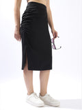 High Star Women Solid Slim Fit Midi High-Rise Straight Skirts