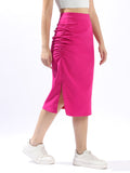 High Star Women Solid Slim Fit Midi High-Rise Straight Skirts