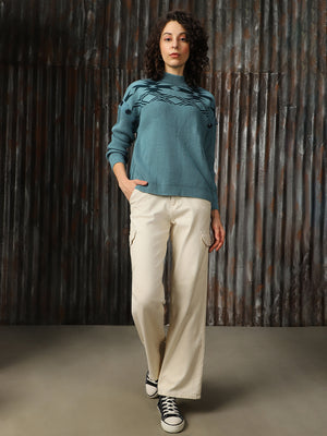 High Star Women Abstract pattern High Neck Pullover
