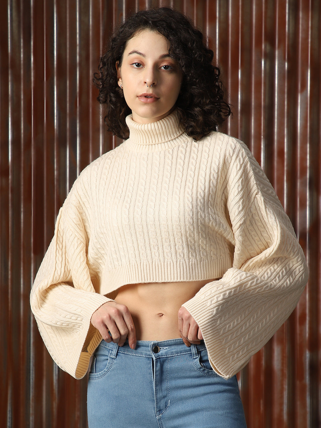 Women Knitted Acrylic Boxy Fit  Turtle neck Long Sleeve Sweaters