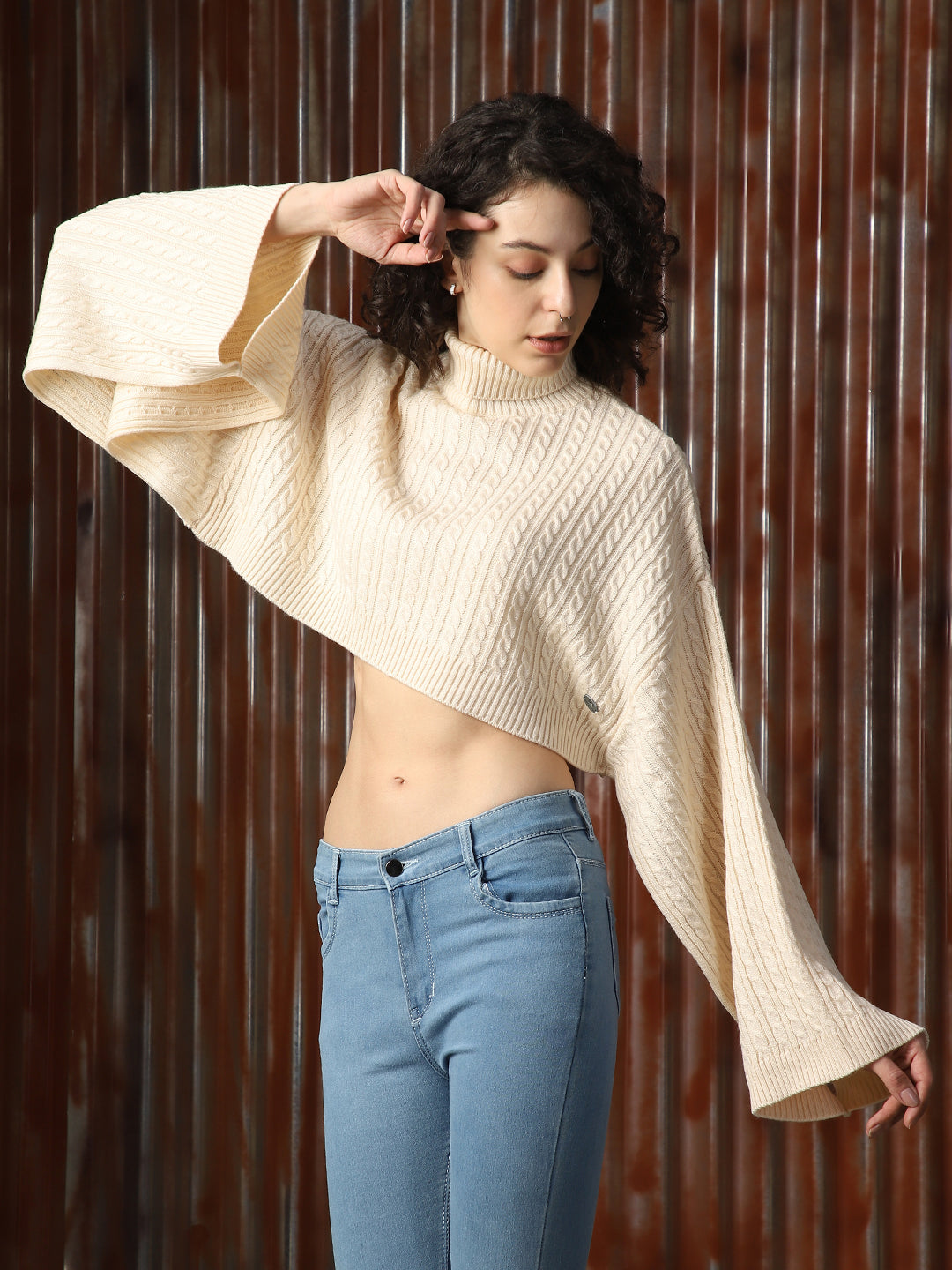 Women Knitted Acrylic Boxy Fit  Turtle neck Long Sleeve Sweaters