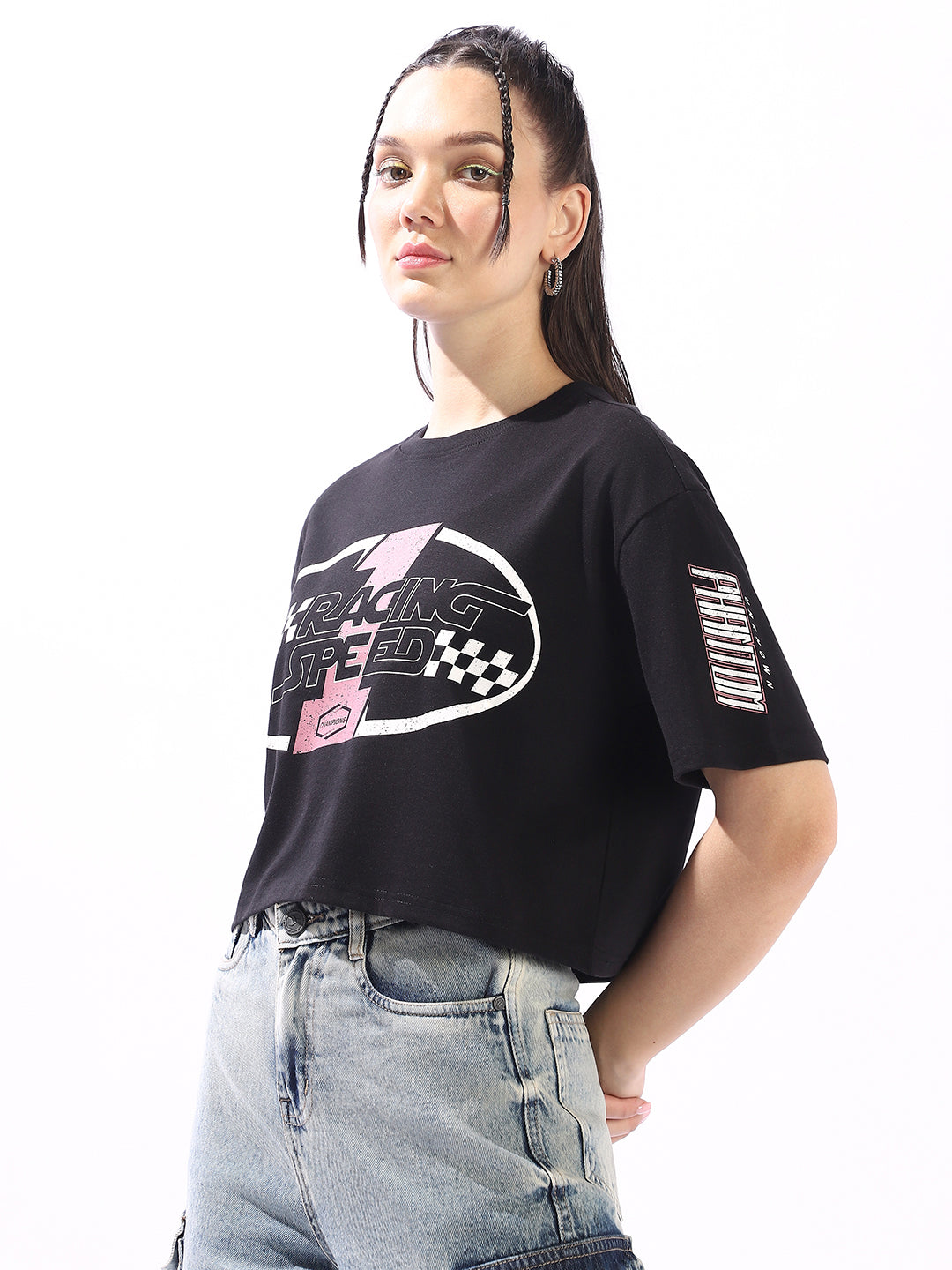 High Star Printed Drop-Shoulder Sleeves Cotton T-shirt
