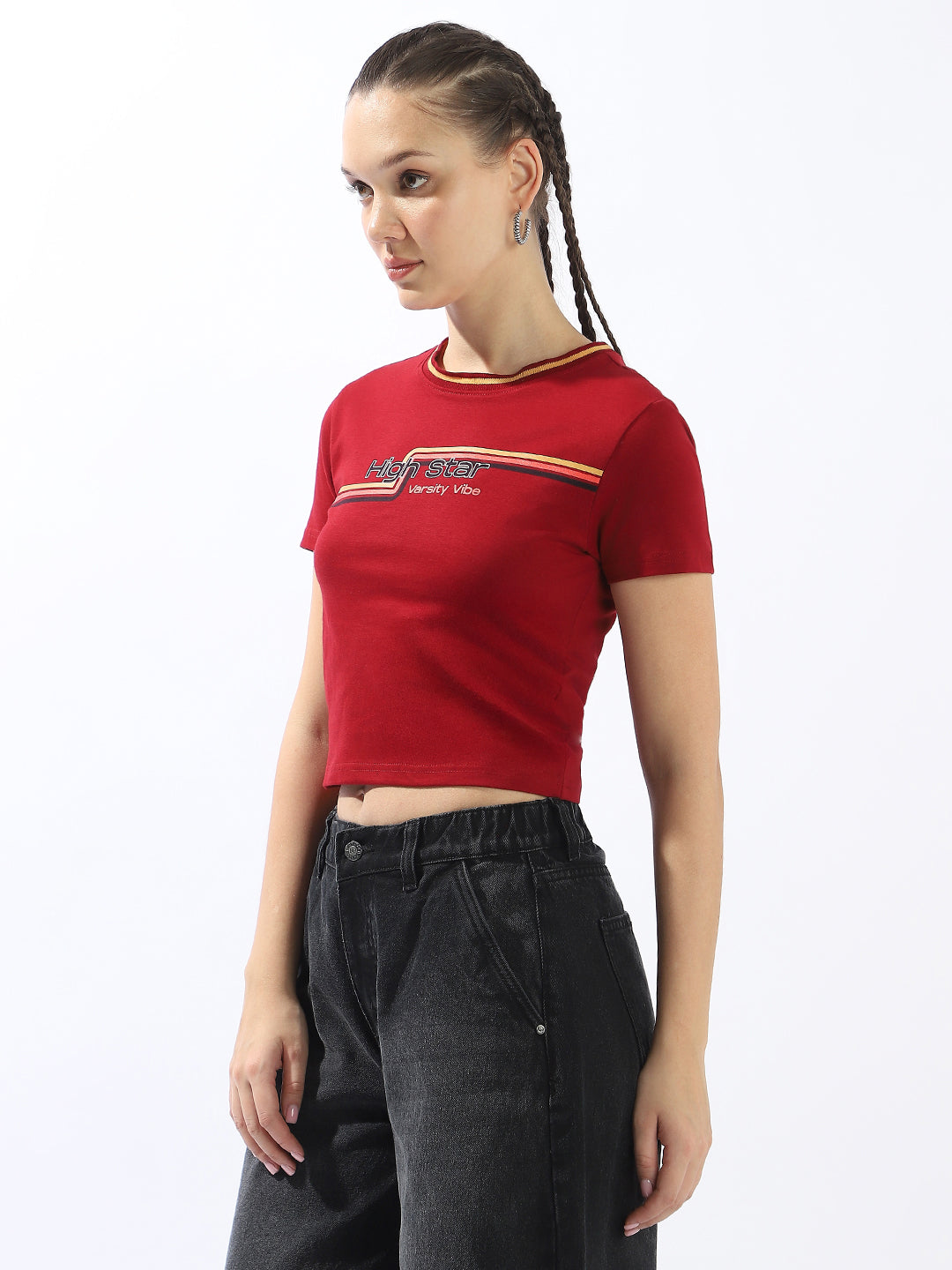 High Star Typography Printed Slim Fit Cotton T-shirt