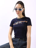 High Star Typography Printed Extended Sleeves Slim Fit Cotton T-shirt