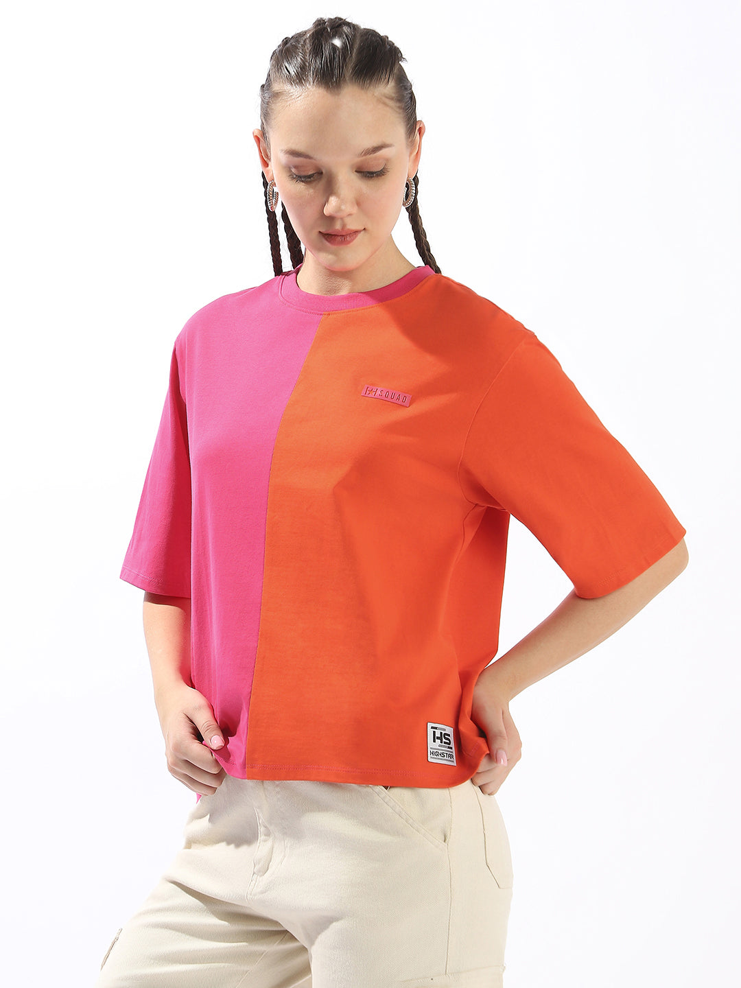 High Star Colourblocked Drop-Shoulder Sleeves Cotton T-shirt