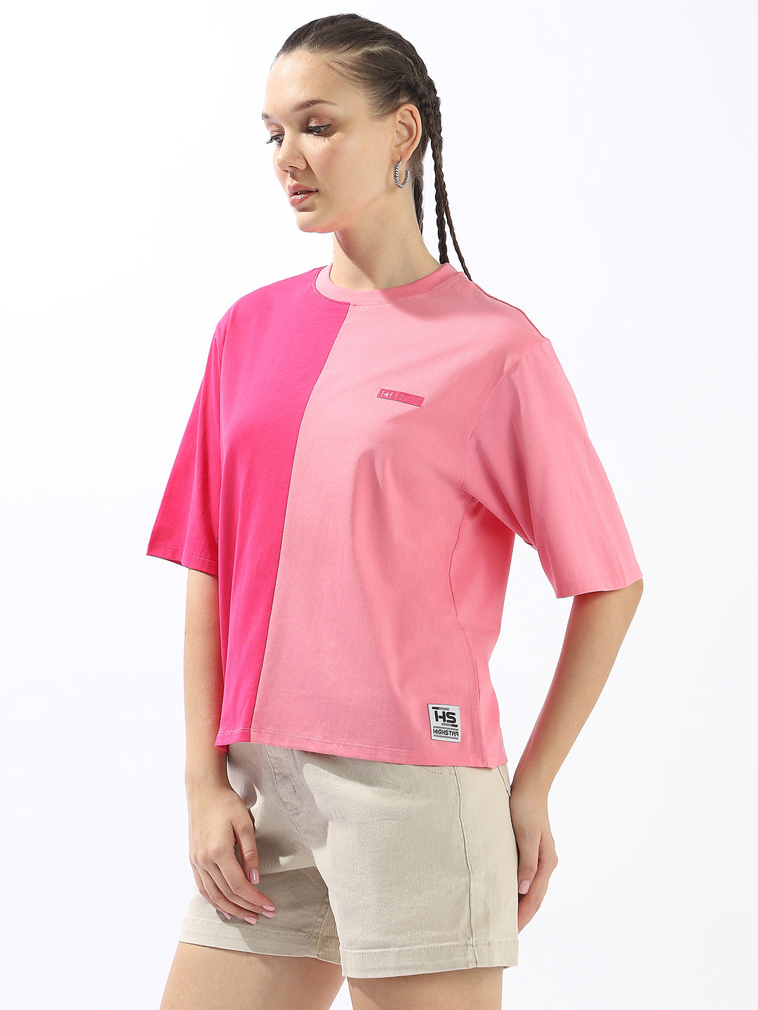 High Star Colourblocked Drop-Shoulder Sleeves Cotton T-shirt