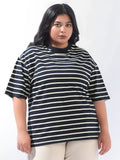 High Star Women Plus Stripes Oversized Fit Round Neck Half Sleeve Tshirts