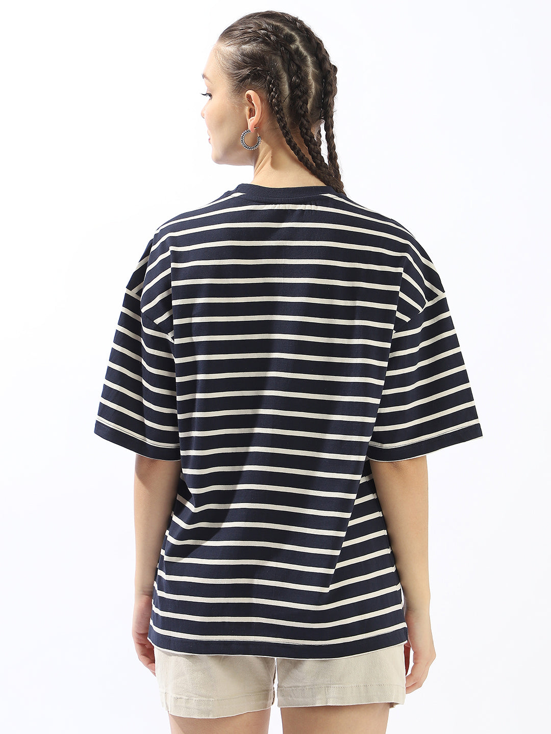 High Star Striped Drop-Shoulder Sleeves Monochrome Cotton T-shirt
