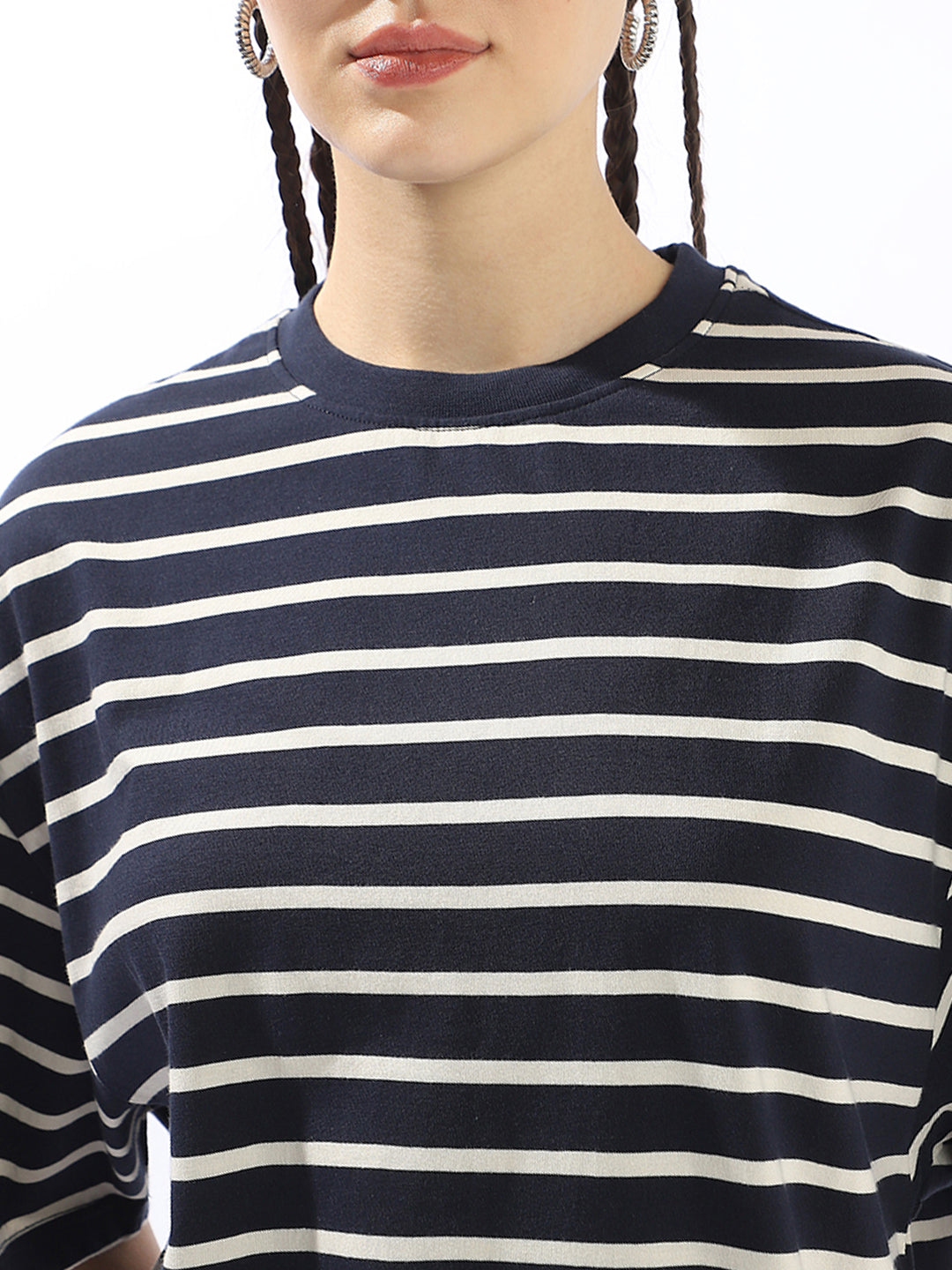 High Star Striped Drop-Shoulder Sleeves Monochrome Cotton T-shirt